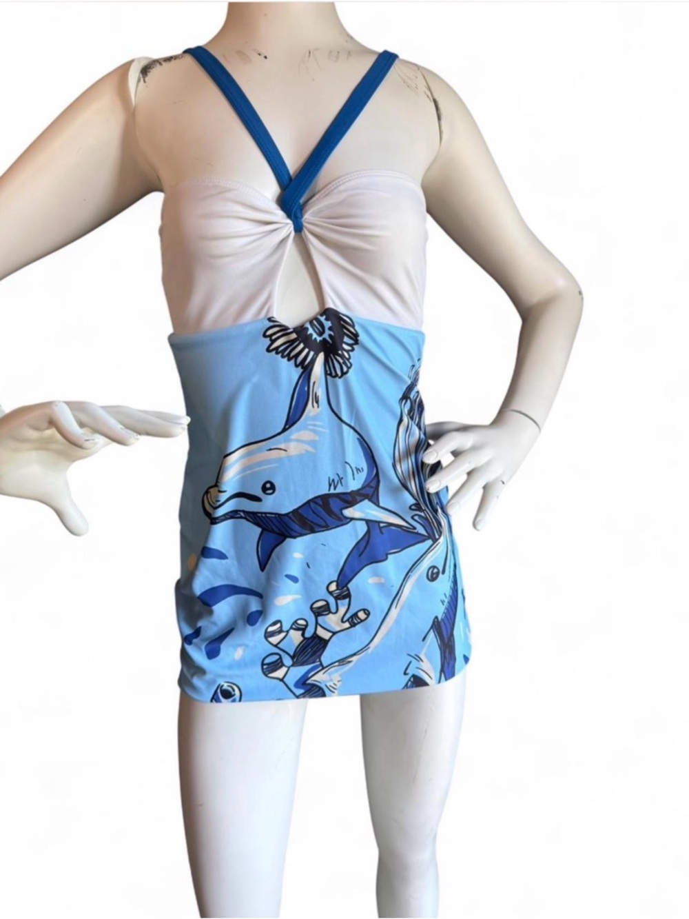 Retro style Blue Dolphin Print Swim Dress